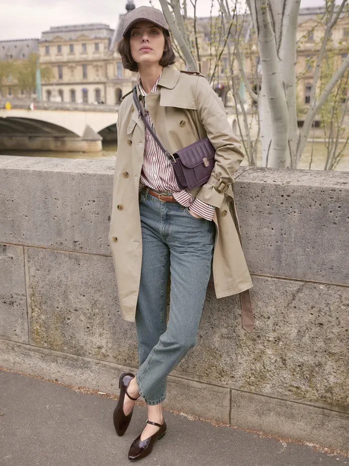 Women Cyrillus Clothing Long Trench Coat Beige