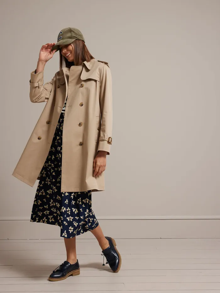 Women Cyrillus Clothing Long Trench Coat Beige