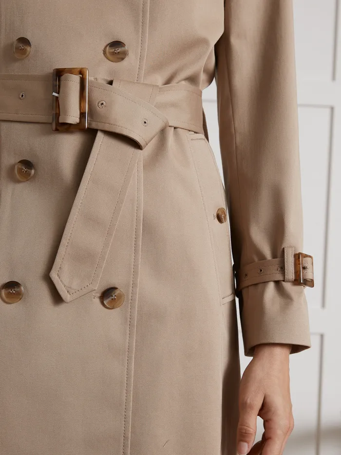 Women Cyrillus Clothing Long Trench Coat Beige