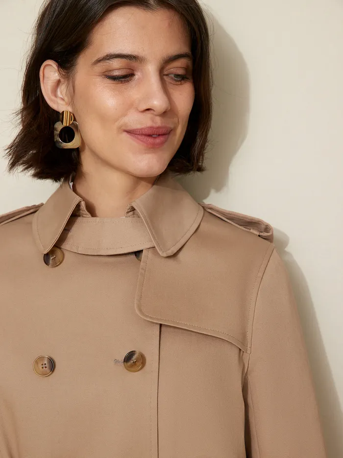 Women Cyrillus Clothing Long Trench Coat Beige
