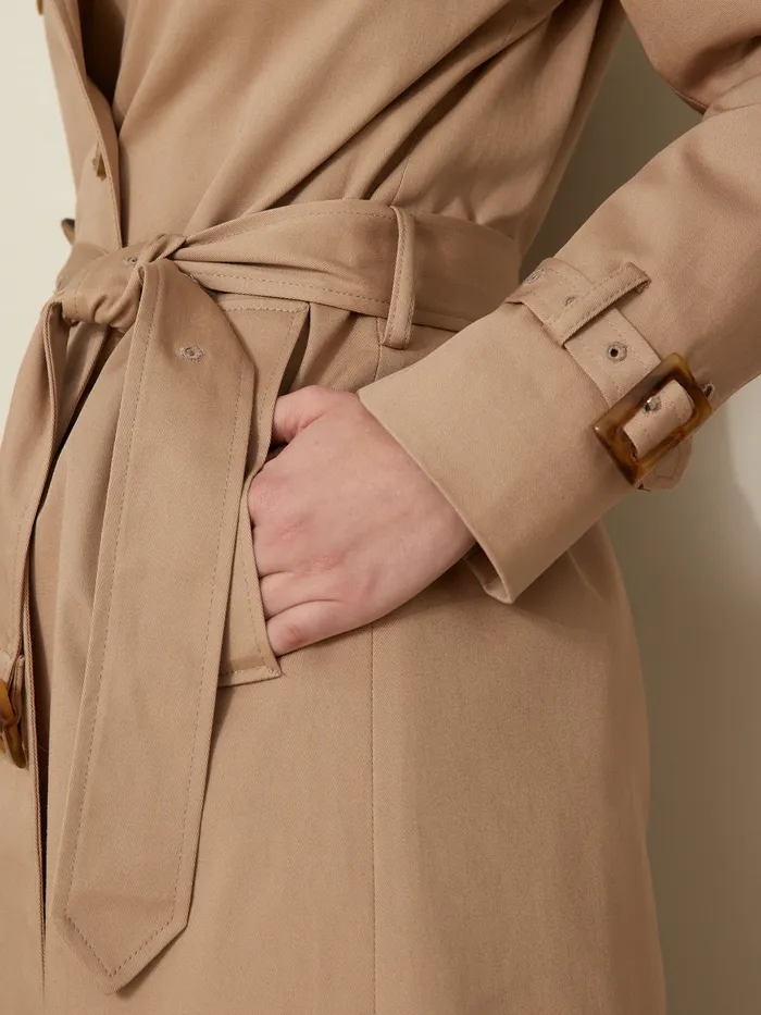 Women Cyrillus Clothing Long Trench Coat Beige