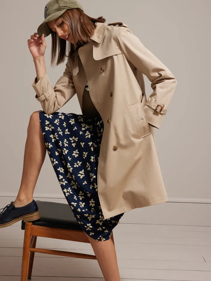Women Cyrillus Clothing Long Trench Coat Beige