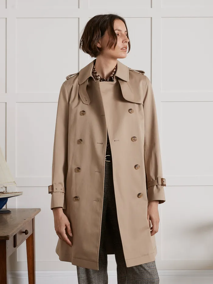 Women Cyrillus Clothing Long Trench Coat Beige