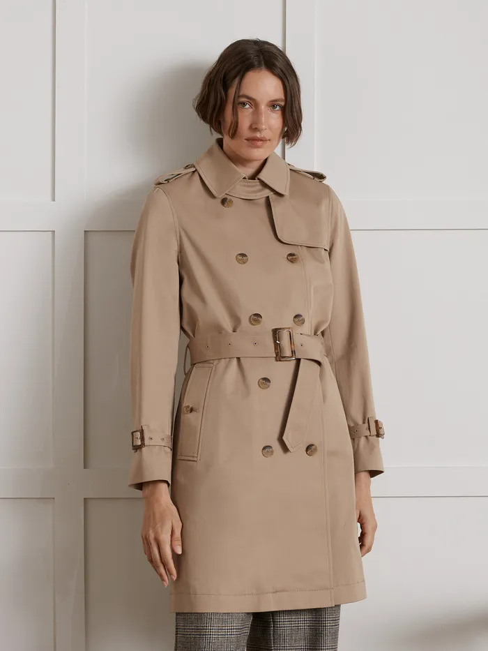 Women Cyrillus Clothing Long Trench Coat Beige