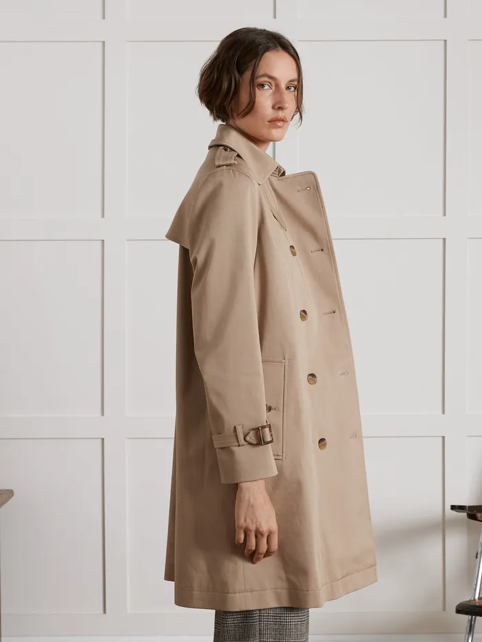 Women Cyrillus Clothing Long Trench Coat Beige