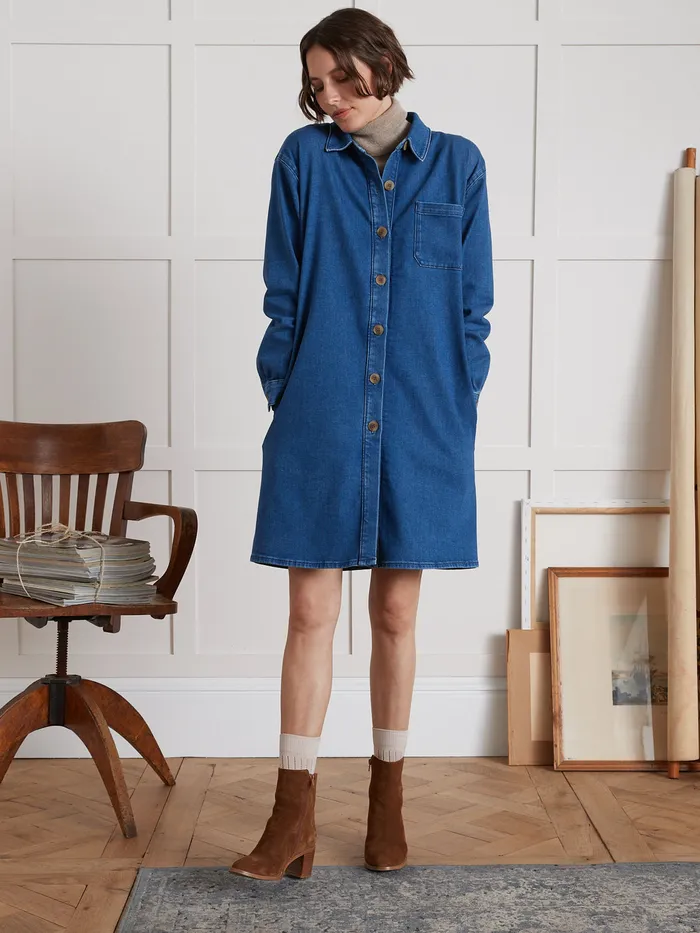 Women Cyrillus Clothing Organic Cotton Denim ShirtDress Denim Stone