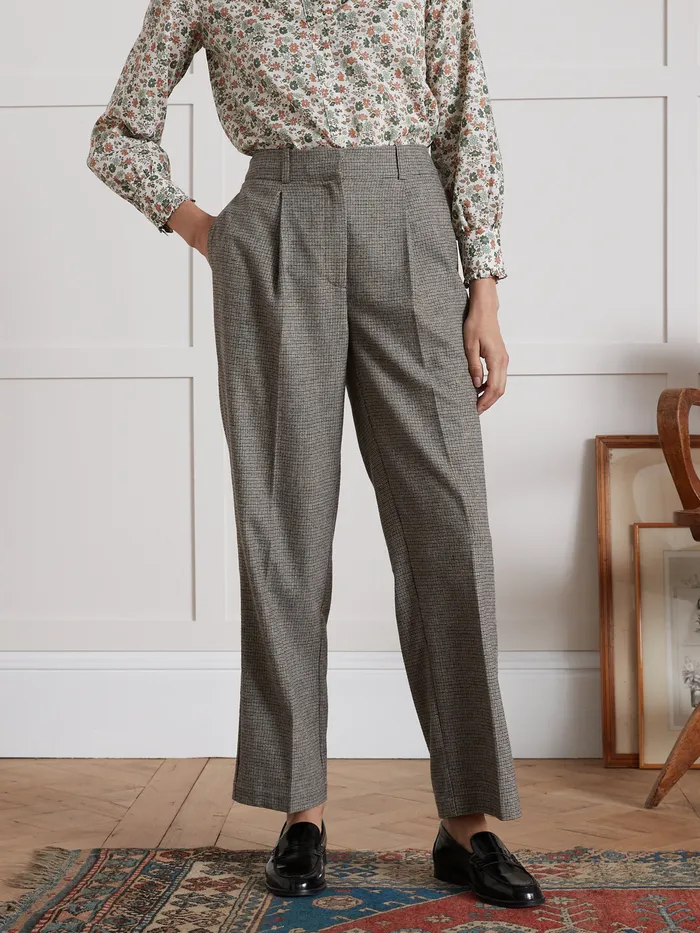 Women Cyrillus Clothing Pauline Houndstooth Carrot Trousers Mini Carreaux Beige