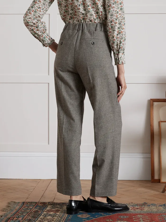 Women Cyrillus Clothing Pauline Houndstooth Carrot Trousers Mini Carreaux Beige