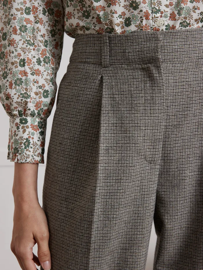 Women Cyrillus Clothing Pauline Houndstooth Carrot Trousers Mini Carreaux Beige