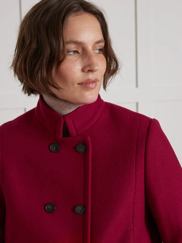 Women Cyrillus Clothing Plain Wool Cloth Coat With Retro Styling Rouge
