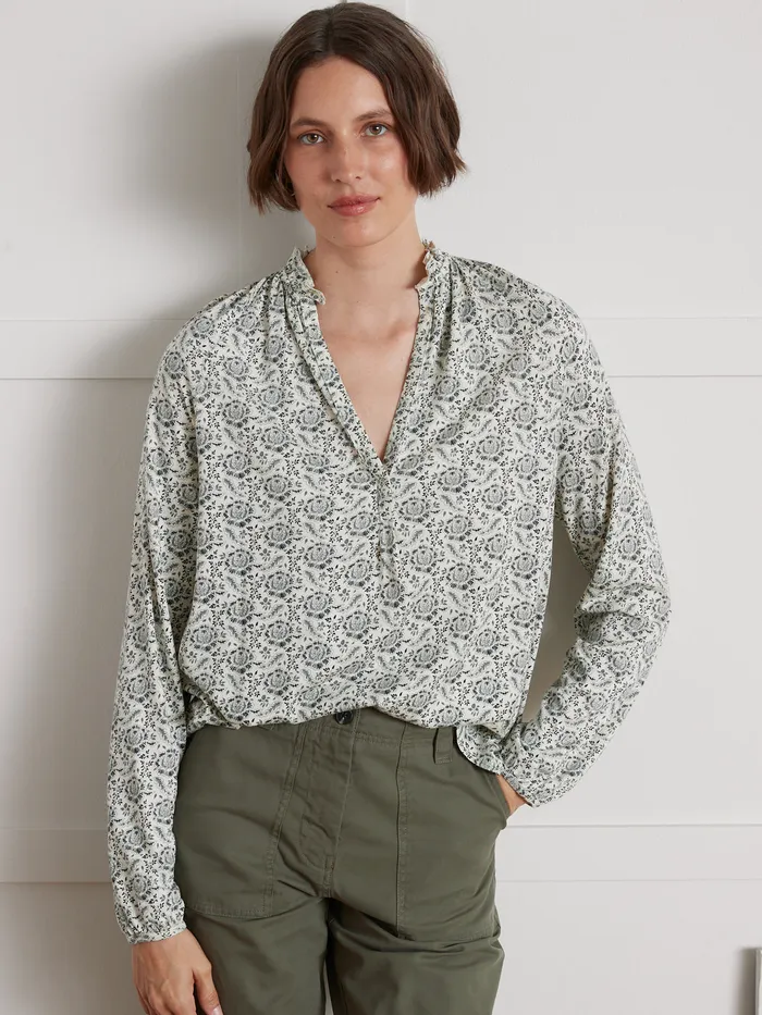 Women Cyrillus Clothing Print TShirt With Frilly Neckline Imp Geraldine Vert