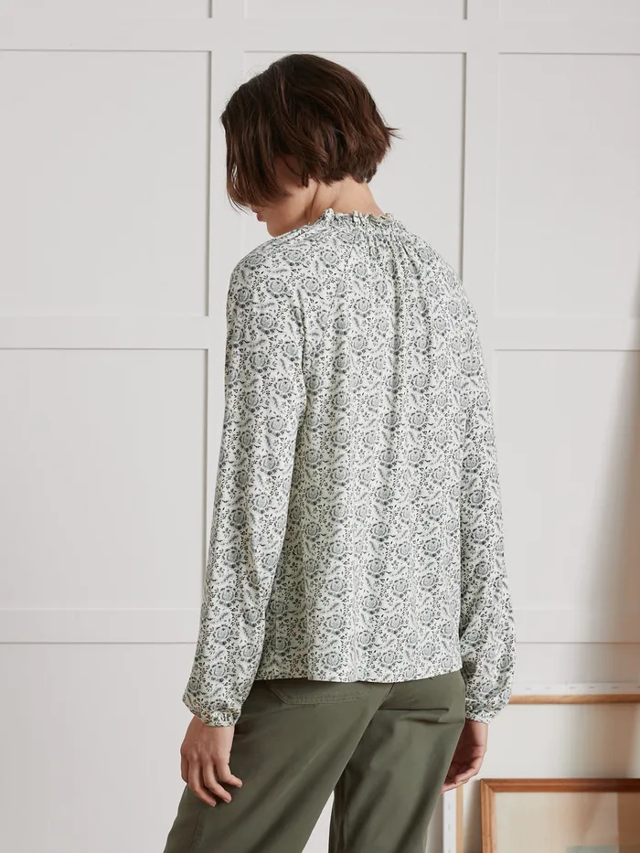 Women Cyrillus Clothing Print TShirt With Frilly Neckline Imp Geraldine Vert