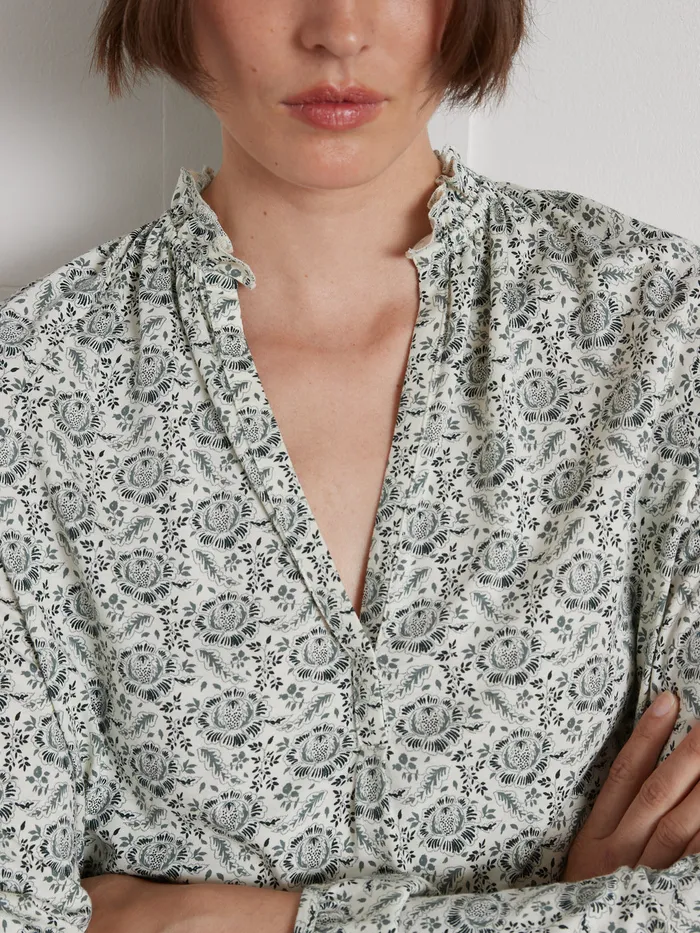Women Cyrillus Clothing Print TShirt With Frilly Neckline Imp Geraldine Vert