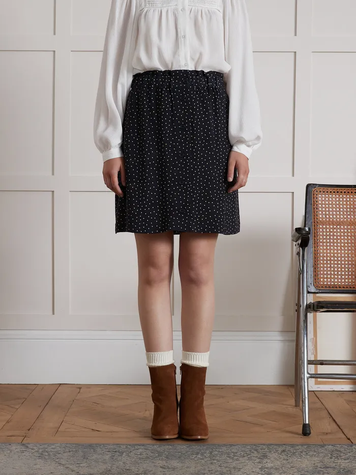 Women Cyrillus Clothing Short Button Skirt With Confetti Print Confetti Navy Noir