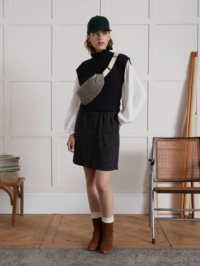 Women Cyrillus Clothing Short Button Skirt With Confetti Print Confetti Navy Noir