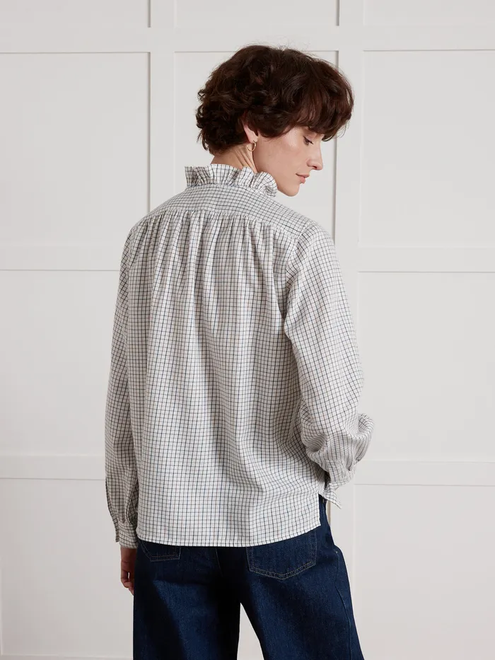 Women Cyrillus Clothing Tattersall Check Cotton Blouse Carreaux Chocobleu