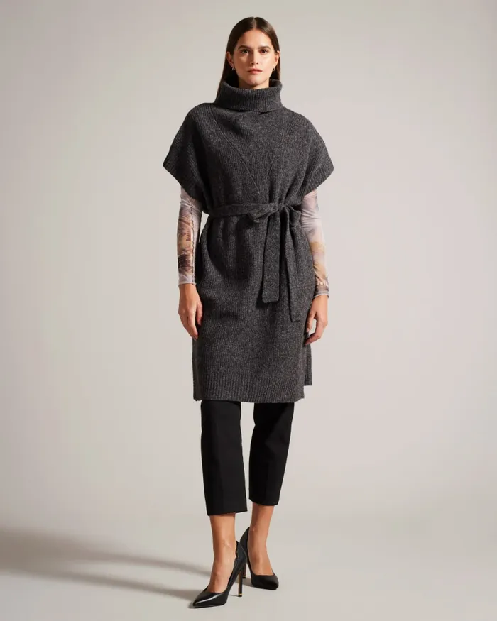 Women DANLENA 8211 Engineered Knit Funnel Neck Cape Grey Ted Baker Jumpers and Cardigans Women DANLENA 8211 Engineered Knit Funnel Neck Cape Grey Ted Baker Jumpers and Cardigans