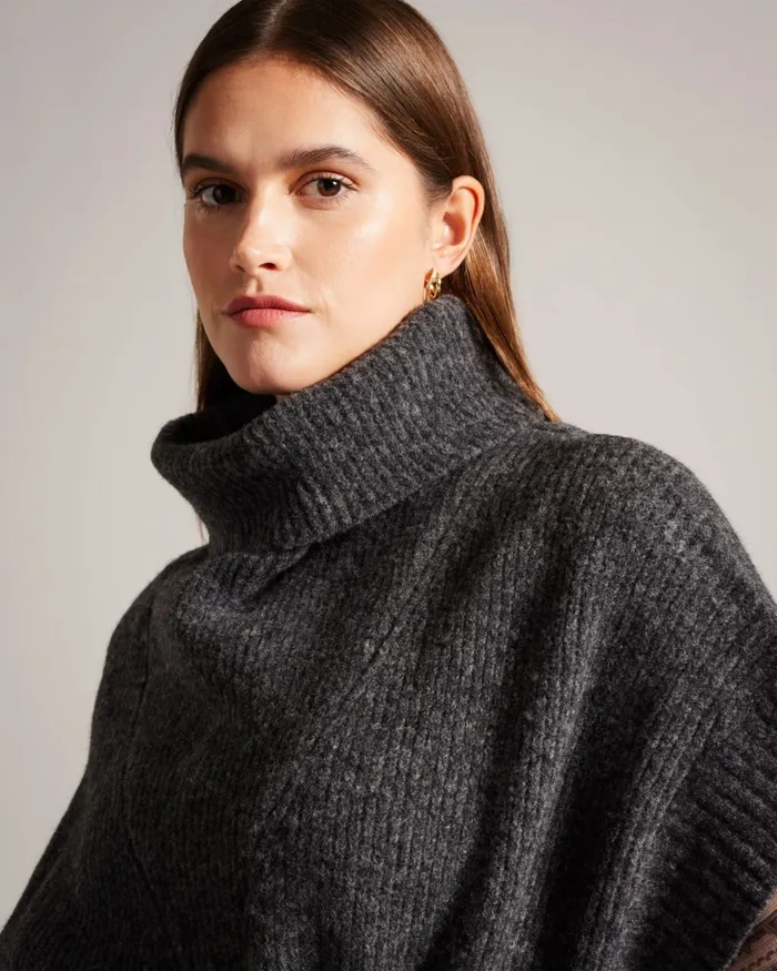 Women DANLENA 8211 Engineered Knit Funnel Neck Cape Grey Ted Baker Jumpers and Cardigans Women DANLENA 8211 Engineered Knit Funnel Neck Cape Grey Ted Baker Jumpers and Cardigans