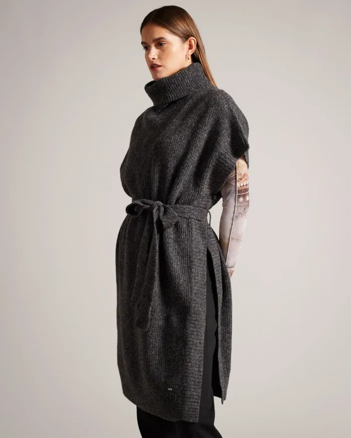 Women DANLENA 8211 Engineered Knit Funnel Neck Cape Grey Ted Baker Jumpers and Cardigans Women DANLENA 8211 Engineered Knit Funnel Neck Cape Grey Ted Baker Jumpers and Cardigans