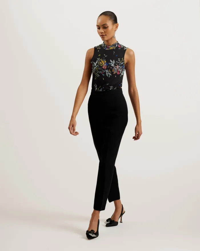 Women DELHIA 8211 Printed High Neck Sleeveless Mesh Top Black Ted Baker Tops and Blouses Women DELHIA 8211 Printed High Neck Sleeveless Mesh Top Black Ted Baker Tops and Blouses