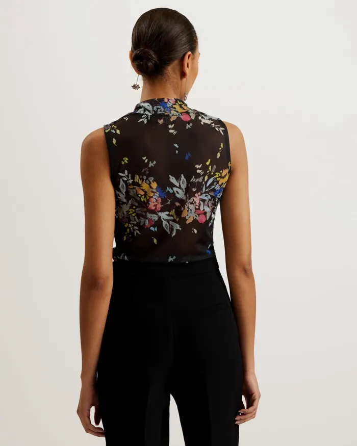 Women DELHIA 8211 Printed High Neck Sleeveless Mesh Top Black Ted Baker Tops and Blouses Women DELHIA 8211 Printed High Neck Sleeveless Mesh Top Black Ted Baker Tops and Blouses