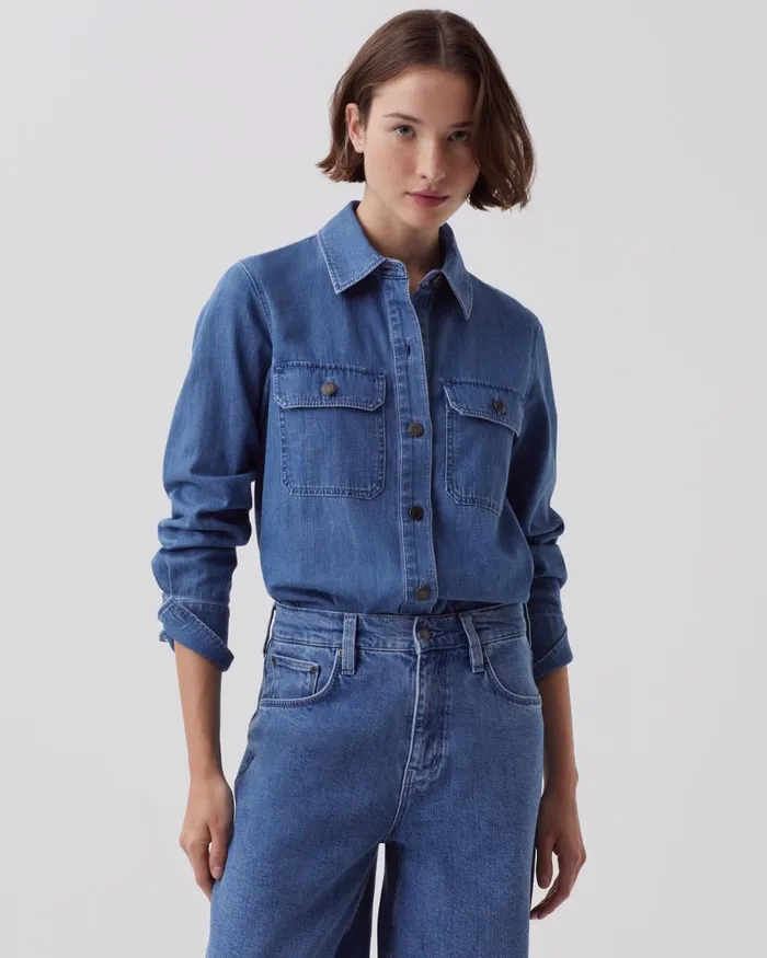 Women Denim Shirt Light Blue Comptoir Des Cotonniers Blouses and Shirts and Tops