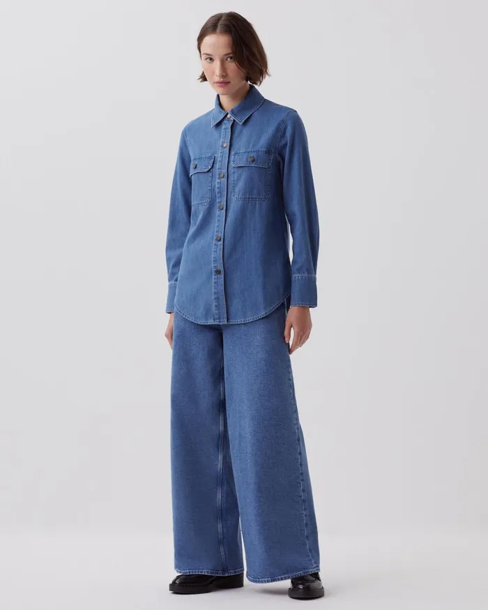 Women Denim Shirt Light Blue Comptoir Des Cotonniers Blouses and Shirts and Tops