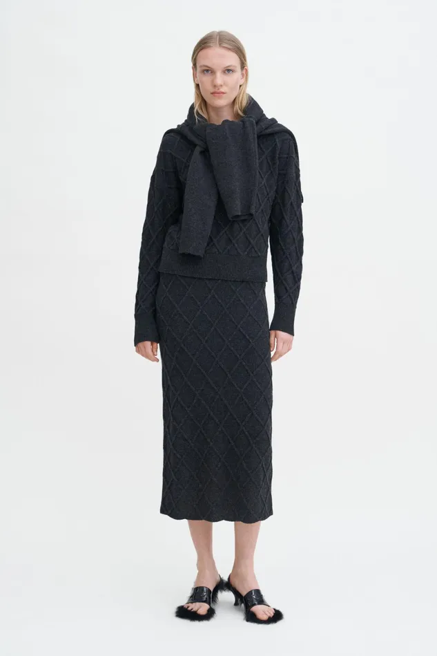 Women Diamond Cable Skirt Anthracite Melange Filippa K Skirts
