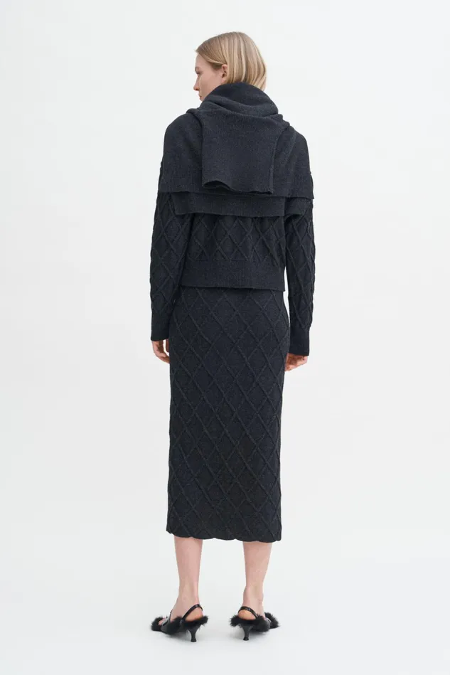 Women Diamond Cable Skirt Anthracite Melange Filippa K Skirts