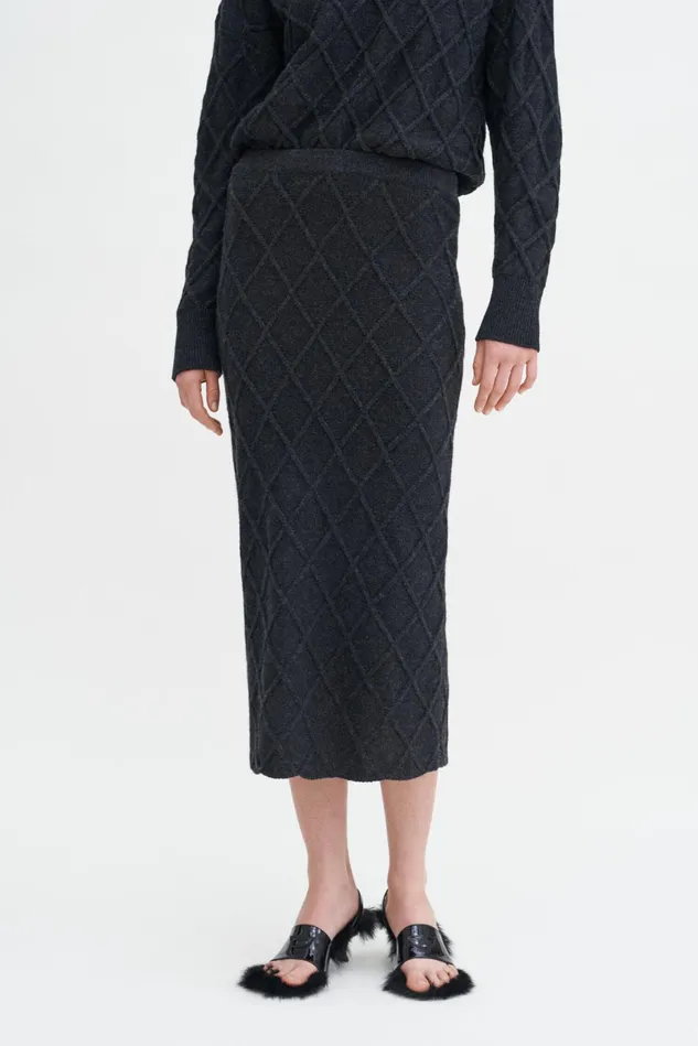 Women Diamond Cable Skirt Anthracite Melange Filippa K Skirts