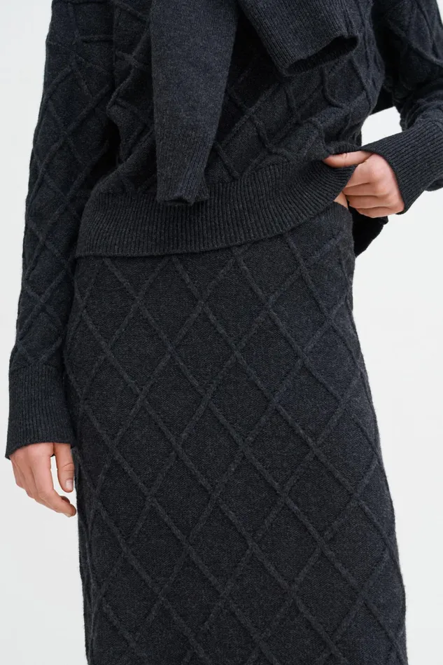 Women Diamond Cable Skirt Anthracite Melange Filippa K Skirts