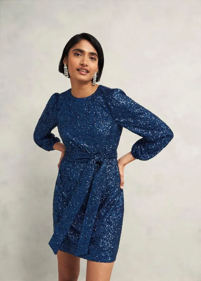 Women Dresses and Jumpsuits Hobbs Bette Sequin Dress Riverside Blue