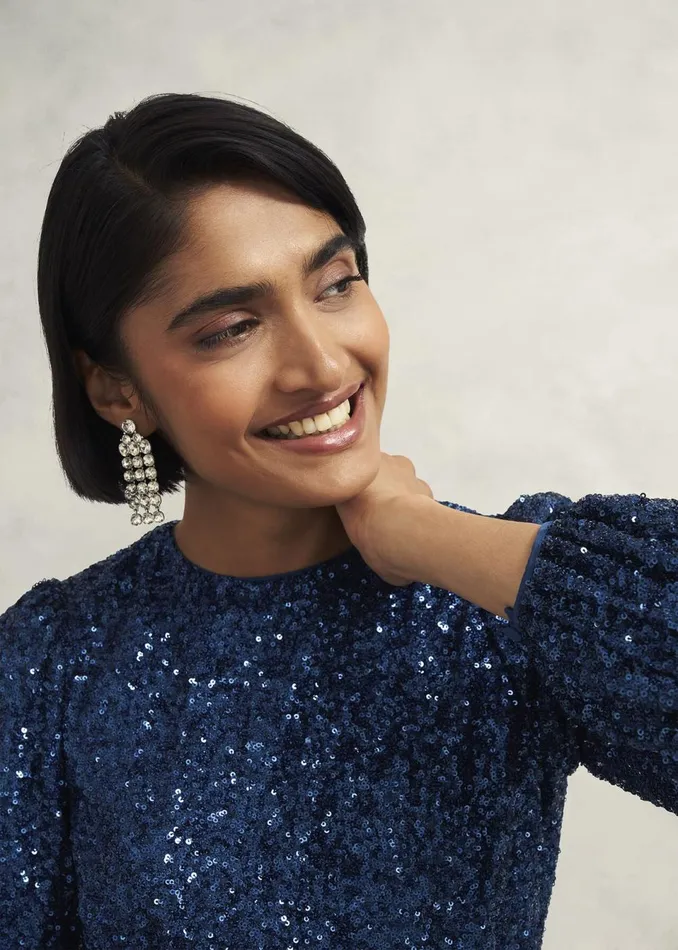Women Dresses and Jumpsuits Hobbs Bette Sequin Dress Riverside Blue