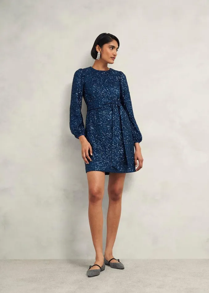 Women Dresses and Jumpsuits Hobbs Bette Sequin Dress Riverside Blue