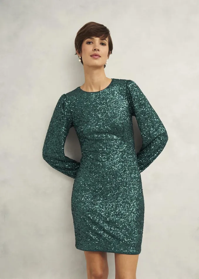 Women Dresses and Jumpsuits Hobbs Cianna Sequin Dress Evergreen