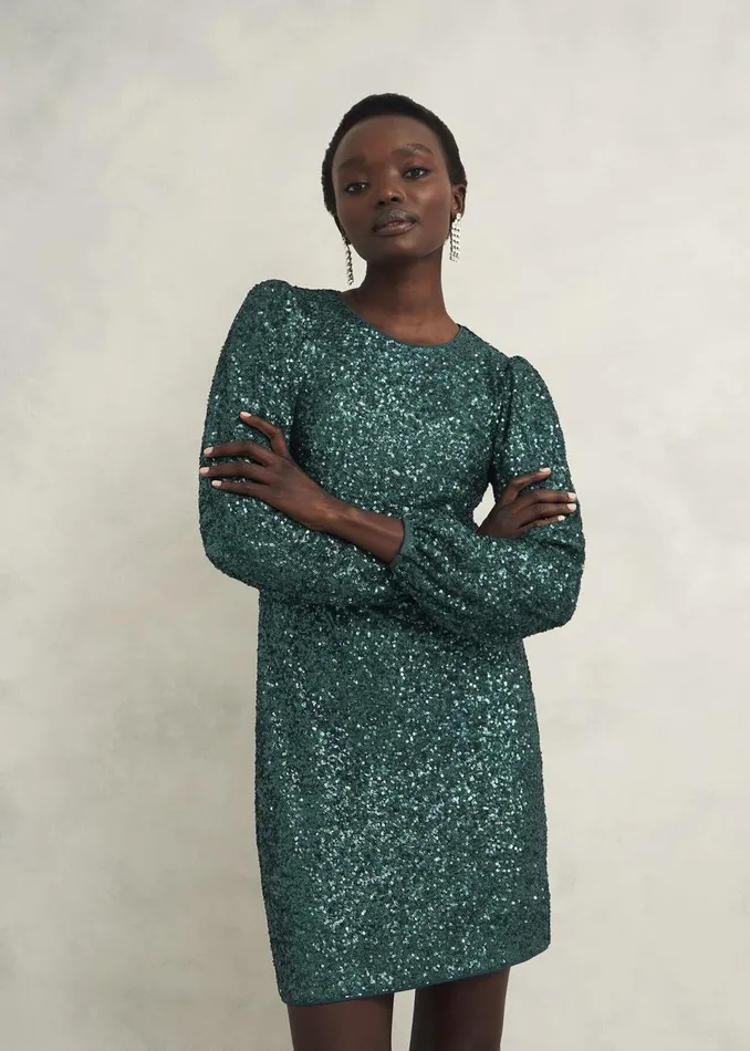 Women Dresses and Jumpsuits Hobbs Cianna Sequin Dress Evergreen
