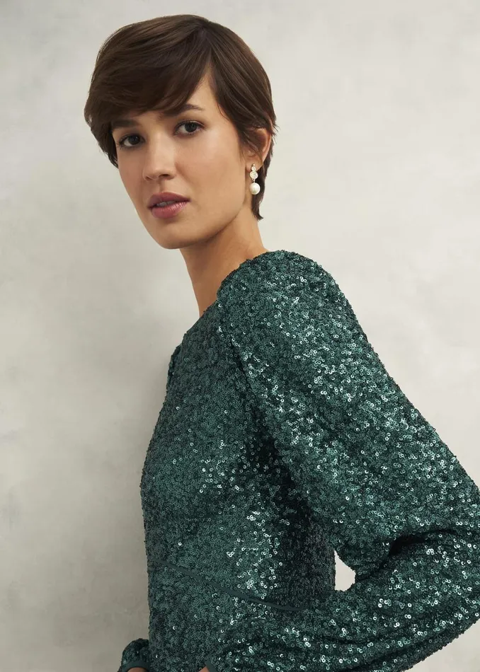 Women Dresses and Jumpsuits Hobbs Cianna Sequin Dress Evergreen