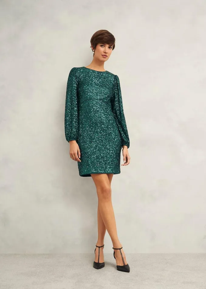 Women Dresses and Jumpsuits Hobbs Cianna Sequin Dress Evergreen
