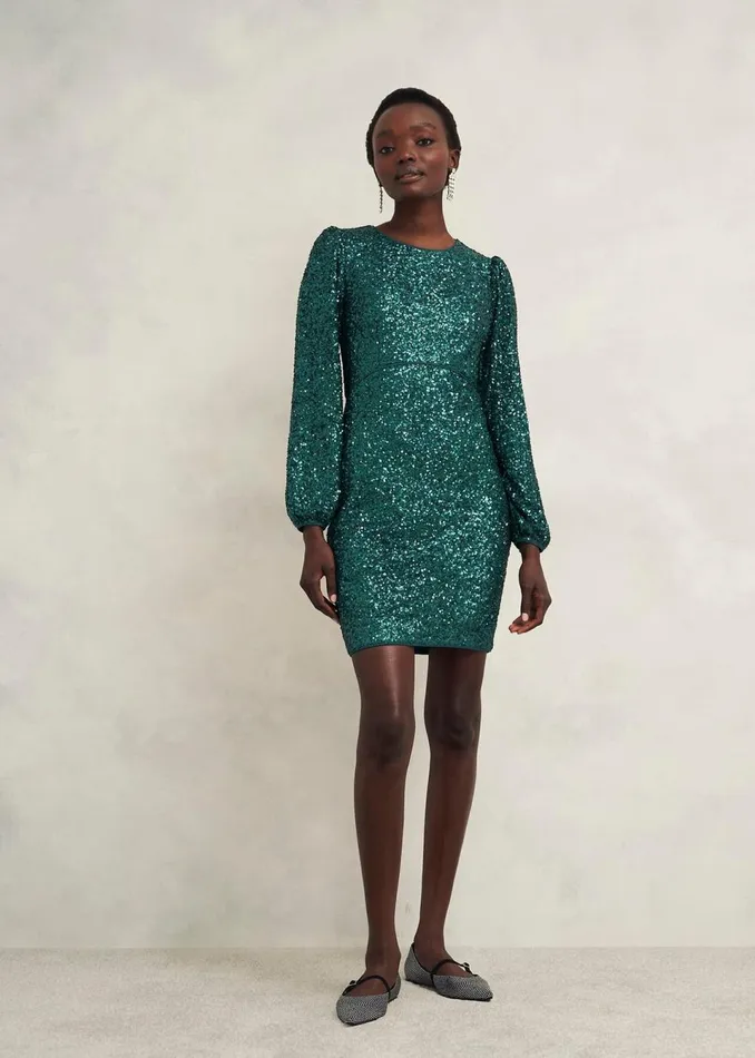 Women Dresses and Jumpsuits Hobbs Cianna Sequin Dress Evergreen