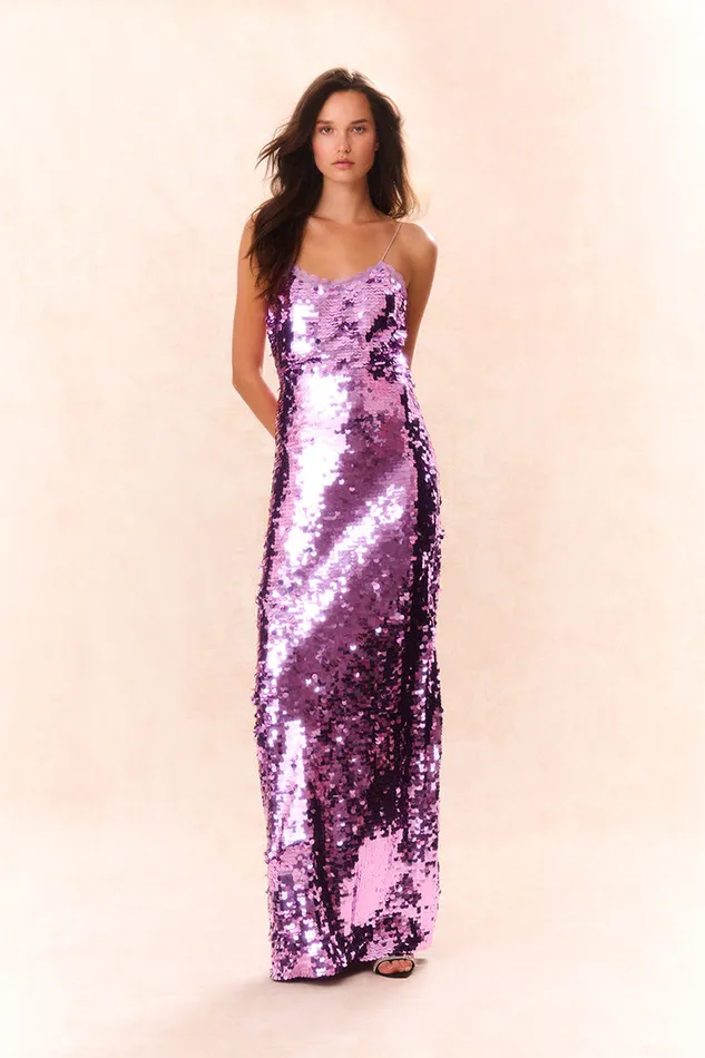 Women Dresses LoveShackFancy Anora Sequin Gown Bright Orchid