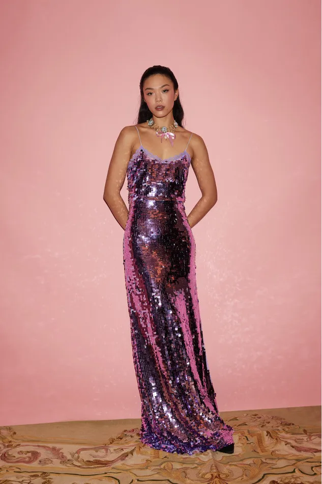 Women Dresses LoveShackFancy Anora Sequin Gown Bright Orchid