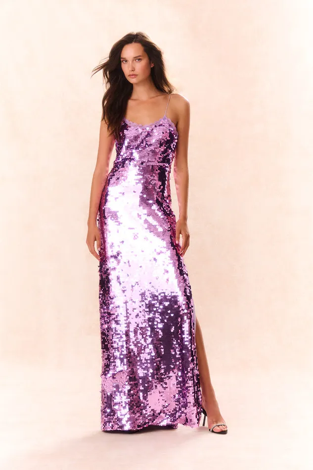 Women Dresses LoveShackFancy Anora Sequin Gown Bright Orchid