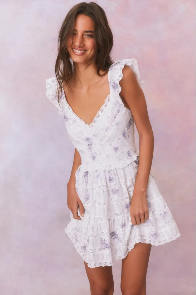 Women Dresses LoveShackFancy Finny Floral Mini Dress Misty Sea