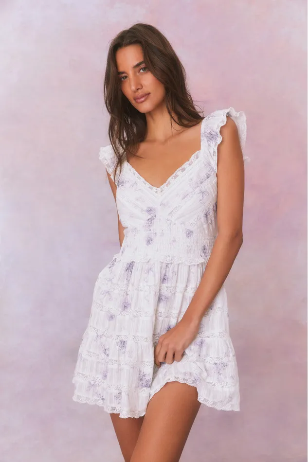 Women Dresses LoveShackFancy Finny Floral Mini Dress Misty Sea