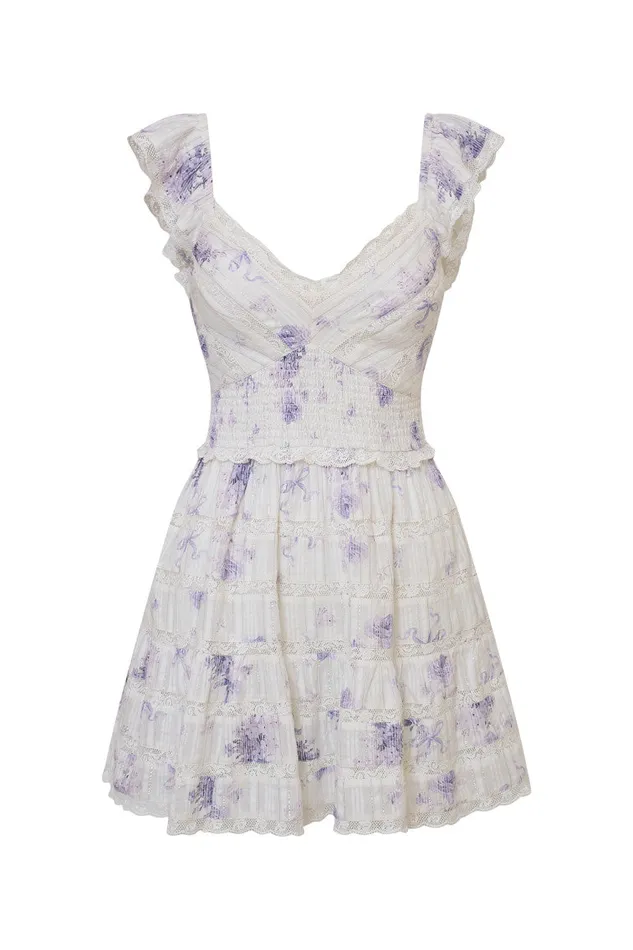 Women Dresses LoveShackFancy Finny Floral Mini Dress Misty Sea