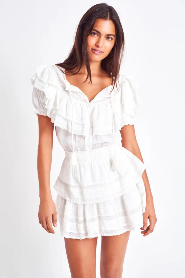 Women Dresses LoveShackFancy Liv Cotton Ruffled Dress Antique White