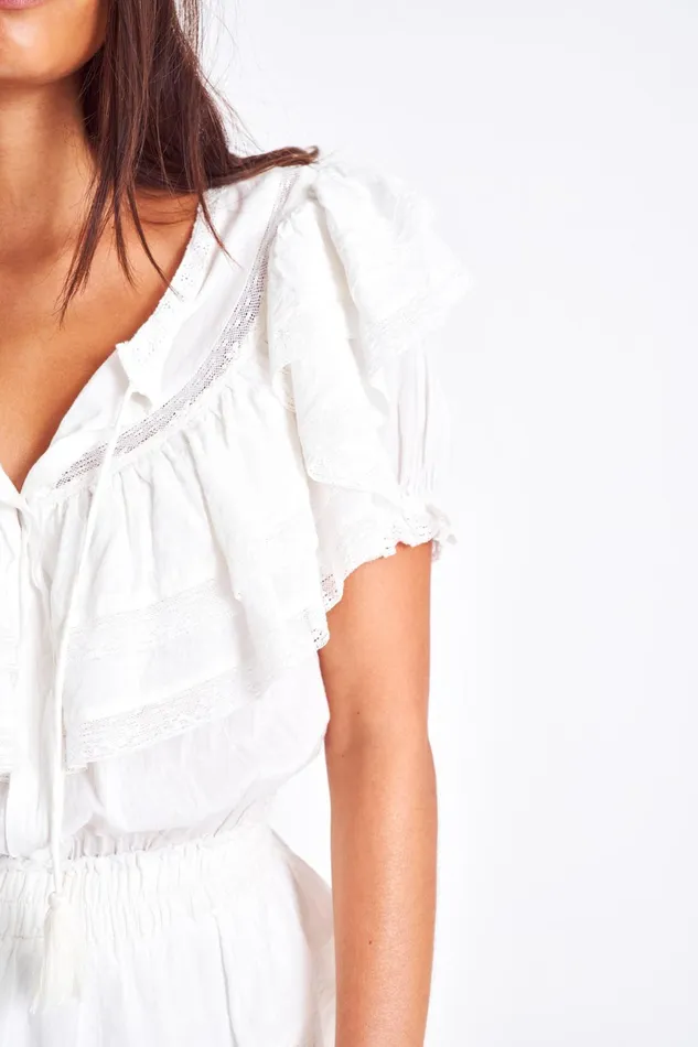 Women Dresses LoveShackFancy Liv Cotton Ruffled Dress Antique White