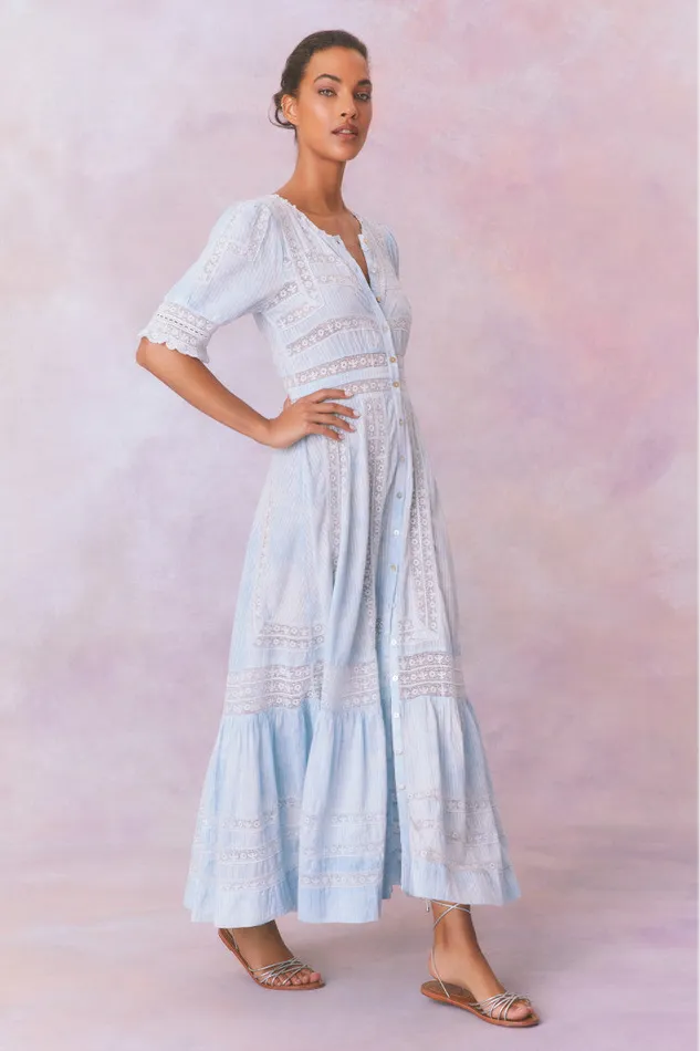 Women Dresses LoveShackFancy Minka Stripe Hand Dye Lace Maxi Dress Blue Hand Dye Women Dresses LoveShackFancy Minka Stripe Hand Dye Lace Maxi Dress Blue Hand Dye