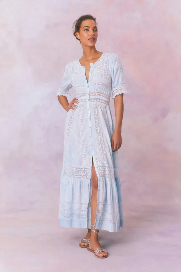 Women Dresses LoveShackFancy Minka Stripe Hand Dye Lace Maxi Dress Blue Hand Dye Women Dresses LoveShackFancy Minka Stripe Hand Dye Lace Maxi Dress Blue Hand Dye