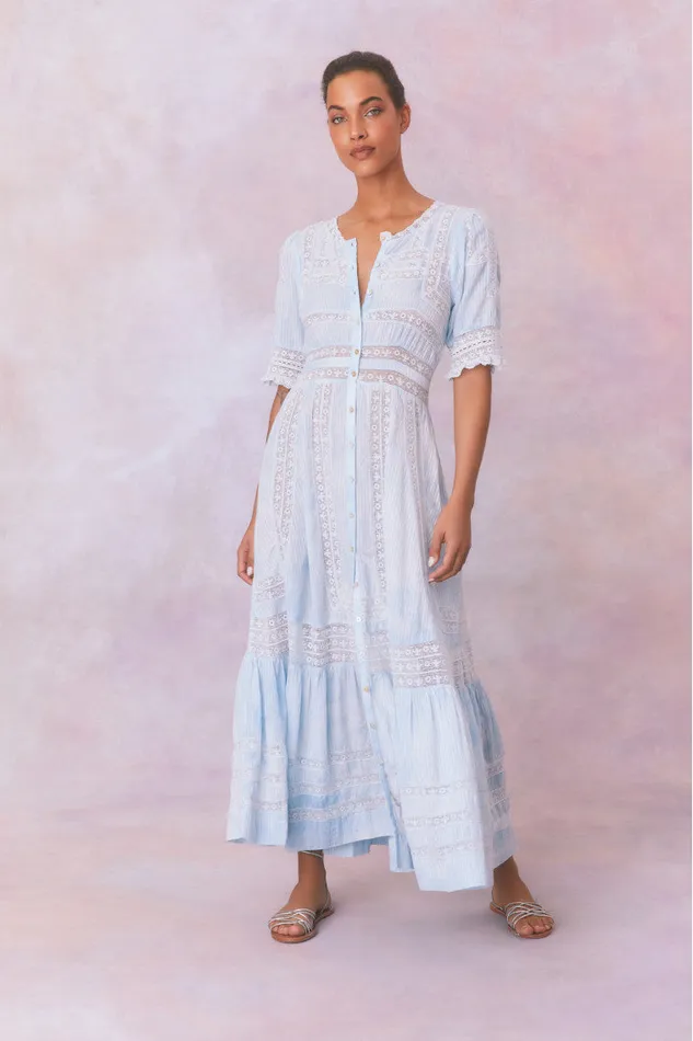 Women Dresses LoveShackFancy Minka Stripe Hand Dye Lace Maxi Dress Blue Hand Dye Women Dresses LoveShackFancy Minka Stripe Hand Dye Lace Maxi Dress Blue Hand Dye